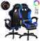 RRXIMHTT Silla de juego ergonómica con altavoces Bluetooth y luces RGB, asiento de escritorio para PC ajustable con soporte lumbar, silla de ordenador de masaje para adultos, azul negro y azul