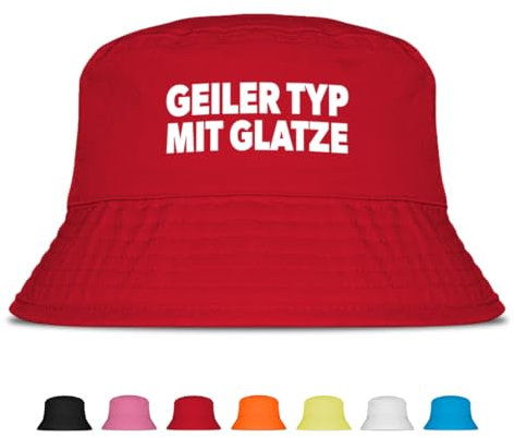 Prozente Momente Geiler Typ mit Glatze - Fischerhut | Anglerhut | Sonnenhut | Sommer | Party | Malle | lustige Sprüche | OneSize | Malle | Urlaub (Rot)