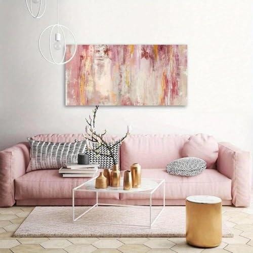 IHHGNB Abstrakte Wandkunst, große Wanddekoration, rosa Kunstwerke, Bilder, goldene Gemälde für Schlafzimmer, Wohnzimmer, Büro, Leinwanddrucke, 70 x 140 cm (28 x 55 Zoll), rahmenlos