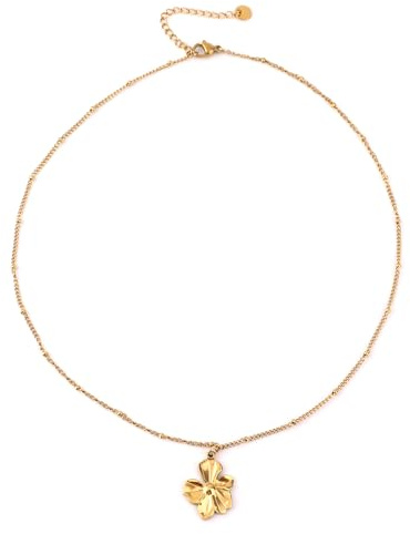 Mikovivi Boho-Blumenkette, Gold Halskette mit Blumenanhänger aus Edelstahl Zarte Halsketten mit Liebesanhänger Schmuckgeschenke Goldene Blumenketten für Frauen