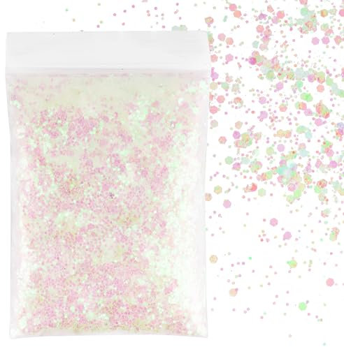BOOMTOP Glitter Polvere Glitterata 50g Glitter per Artigianato Polvere per Unghie Corpo Creazione Artigianato Fai da Te Bianco Rosa