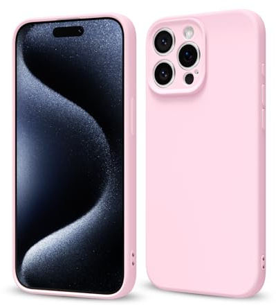 Svaove for iPhone 15 Pro Phone Case Liquid Silicone, Thin Ultra Slim Minimalist Phone Cover, Girly Cute Plain Bright Solid Color Matte Soft Rubber Jelly Gel Plastic TPU Bumper, Light Pink