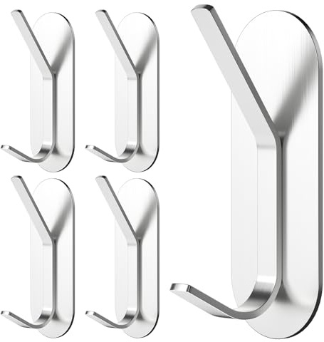 Alyvisun 5 Pezzi Ganci Adesivi, Appendi Accappatoio Bagno in Acciaio Inox | Forti Gancio Appendiabiti a Parete Senza Forare, Ganci Appendini Adesivi per Bagno, Cucina, Ufficio
