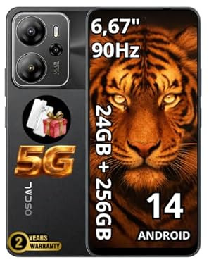 OSCAL Tiger 13 5G Smartphone, 24 GB+256 GB (erweiterbar bis 2TB TF), 6.67″ HD+ IPS Display 90 Hz, 50 MP AI Kamera, 5000 mAh Akku + 18 W Schnellladen, Dual SIM, 2 Jahre Garantie, Hurricane Schwarz