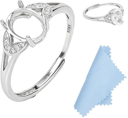 HOBBIESAY 1Stk 17.3mm 925 Silber Krallenring Rohling Prong Ring Fassungen Schmuckstein Cabochon 4-Krallenringe Verstellbarer Fingerring Für Unregelmäßige Cabochons Schmuckherstellung