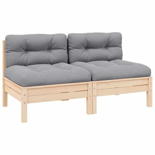 LoogCape 2-Sitzer-Gartensofa, Massivholz Kiefer, Grau, mit Kissen, 127 cm Breite, für Terrasse und Außenbereich, Robustes Loungemöbel