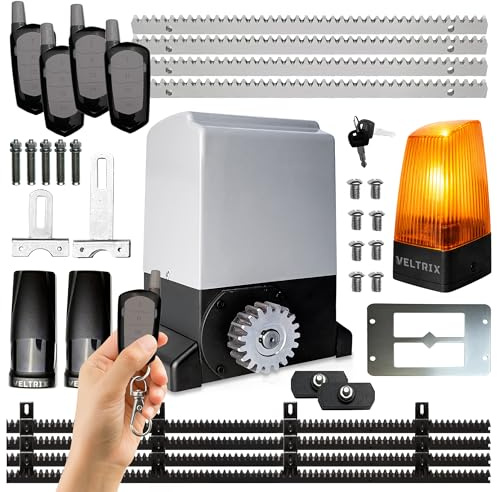 TECHGLOBE -Schiebetorantrieb Set 1500kg – Elektrischer Torantrieb für Schiebetore – LED Lampe + 4 Fernbedienungen – Schiebetor Motor Komplettset für Einfahrtstor