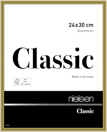 nielsen Bilderrahmen, 24 x 30 cm, Aluminium, Gold glanz, Rahmen zum Aufhängen im Hoch- & Querformat, Echtglas, Classic