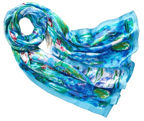 Prettystern Damen blau Seiden-Schal 160cm Art Kunstdrucke Claude Monet - Die Wasserlilien Water lily P585