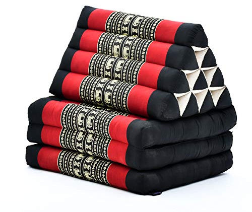 Leewadee - Bequeme Japanische Bodenmatratze - Thai Bodenliege mit Dreieckskissen - Futon Klappmatte - Thai Massagematte, 170 x 53 cm, Schwarz Rot