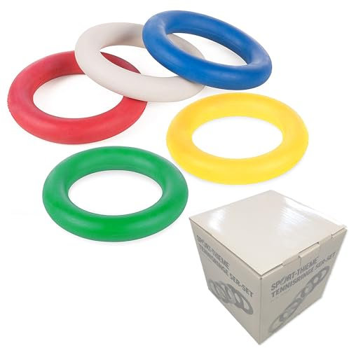 Sport-Thieme Tennisringe 5er Set | 5X Bunte Gummi-Wurfringe für Kinder, Hunde, Senioren u. Wasser | Aus robustem Moosgummi | Außen ø 17 cm | ca. 220 g