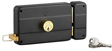 THIRARD - Serrure horizontale en applique double entrée à tirage pour porte d'entrée, droit, 140x90mm, axe 70mm, noir, 3 clés