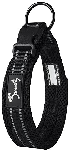 PETTOM Hundehalsband Verstellbare Nylon Hunde Halsband Atmungsaktives Reflektierend Halsband (Schwarz M)