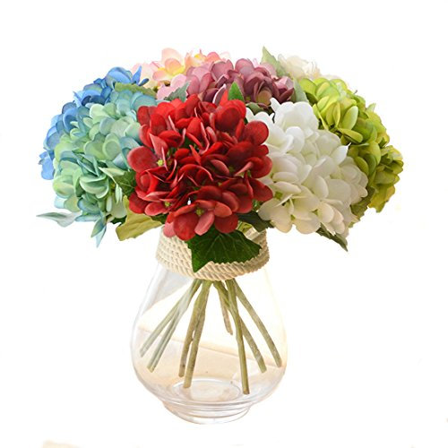 Calcifer Vintage Künstliche Hortensie Blumenstrauß Für Home Hochzeit Party Garten Outdoor Decor, Seide, weinrot, Package Quantity: 5 Stems