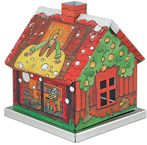 KNOX - Räucherhaus/Räucherkerzenhalter Märchenhaus aus Metall - für Räucherkerzen Größe M - Motiv: Frau Holle - Maße: ca. 6 x 6 x 7 cm