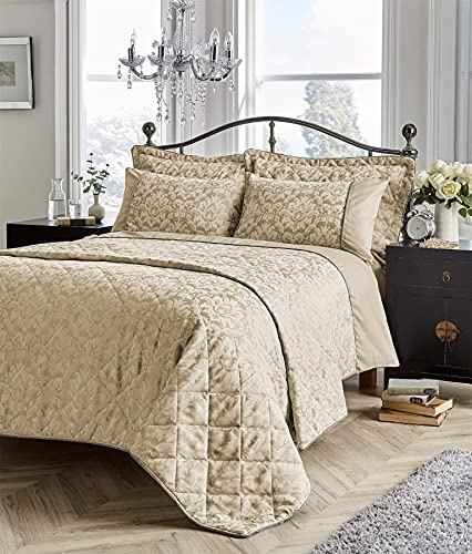 Olivia Rocco Savoy Jacquard Duvet Set Easy Care Double King Super King Size Quilt Covers & Pillowcases Bedding, Single, Gold