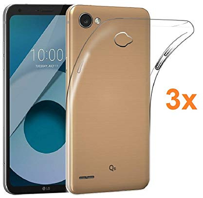 REY Pack 3X Cover in Gel TPU Trasparente per LG Q6 (Plus/Alpha), Ultra Sottile 0,33 mm, Morbido Flessibile, Custodia Silicone