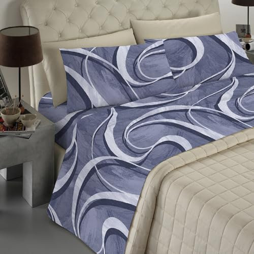 Banzaii - Completo Lenzuola Matrimoniale In Microfibra Made In Italy Con Angolo h 30 cm Nicole Blu