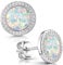 MATERIA Opal Ohrringe Silber 925 - Damen Ohrstecker weiß rund flach mit Zirkonia Steine in Schmuck Box SO-394-Opal
