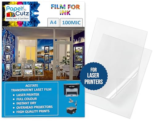 Papercutz A4 Laser Acetate Sheets (100 Sheets), 100 Micron Acetate Sheets A4, Transparent Paper for Printing, Overhead Projector Film, OHP Sheet, Clear Plastic Sheeting for Crafting