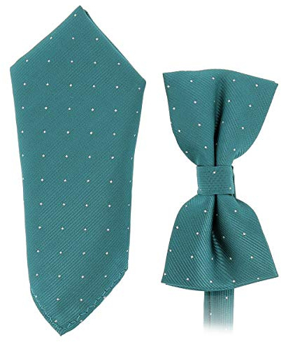SHIPITNOW Männer Fliege und Einstecktuch Set Pfauenblau - 18 farben - Pfauenblaue Herren Fliege mit Einstecktücher - Teal blue Bow Tie and Pocket Square Für Hochzeit, Party