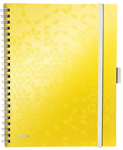 Leitz Be Mobile Notizbuch in A4 Format mit 80 Blatt, Liniert, Elfenbeinfarbiges Papier (80 g/m2), Spiralbindung, Gelb, WOW, 46440016