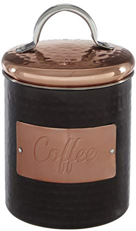 Premier Housewares Prescott Coffee Canister, Hammered Steel Storage Jar - Black/Copper, 10x10x12cm
