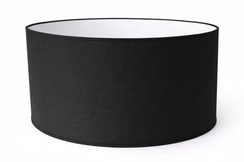 Zylinder Lampenschirm Baumwolle Stoff handgefertigt für Deckenleuchte, Tischleuchte, Stehlampe (Schwarz, 45 cm Durchmesser 20 cm Höhe)