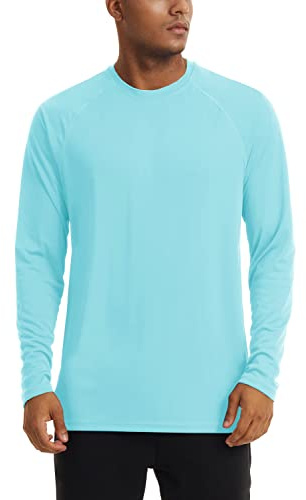 TACVASEN T-Shirt de Gym Homme Manche Longue Natation Tee Shirt Anti UV Hauts de Tennis d'extérieur Bleu Lac,S