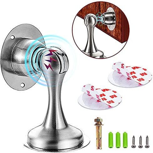 ZUONAI Stainless Steel Heavy Duty Indoors Door Stoppers for Skirtings, Adhesive Outdoor Wall Mounted Holder, Outside Metal Magnetic Door Catch