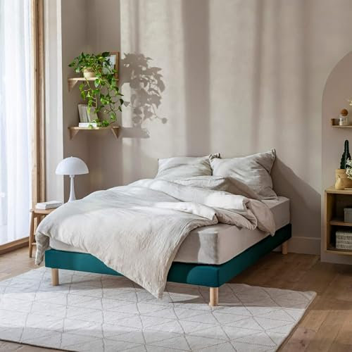 Cache-sommier Coton Jersey Bleu Canard 140x190 à 150x200