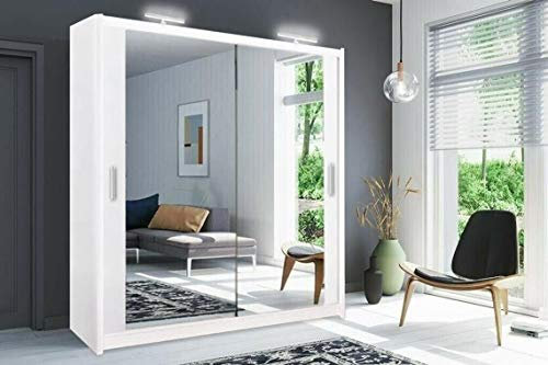 Modern Milan 2 and 3 Sliding mirror door wardrobe in white color and 6 sizes (100 cm)