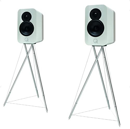 Q ACOUSTICS Concept 300 Bookshelf Speaker Pair (White & Light Oak, with stands)