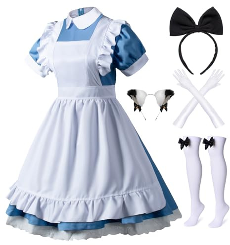 Wannsee Japanese Anime 6Pcs Lolita French Maid Apron Fancy Dress Cosplay Costume Gloves Headwear Socks set
