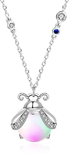 YCYUYK Damen-Halskette, Mondstein, Glühwürmchen, Schlüsselbeinkette, Insektenschmuck, Geschenk für Mädchen, Sterlingsilber, Edelstahl