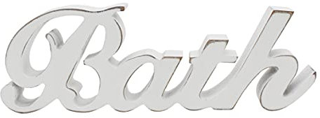 CVHOMEDECO. Rustikales Vintage-Holzschild, freistehend, für Badezimmer/Zuhause, Wand/Türdekoration, Kunst (Used-Look, Weiß 1)