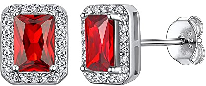 Suplight Ohrringe für Damen aus 925 Sterling Silber Kristall Ohrringe mit Geburtsstein Juli in Quadratschnittform Zirkonia Ohr Piercing Roter Jaspis Heilstein Ohrschmuck für Freundin Mädchen