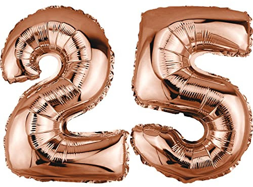 DekoRex Folienballon Rosegold 40cm Geburtstag Jubiläum Hochzeit Deko (Zahl 25)