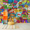 Wallepic Vlies Fototapete Graffiti Jugend Muster Comic Collage 450 x 300 Moderne Tapete XXL Abstrakt Feuer Explosion Wohnzimmer Schlafzimmer Büro Flur Wandtapete Br. 450 cm x Hö. 300 cm