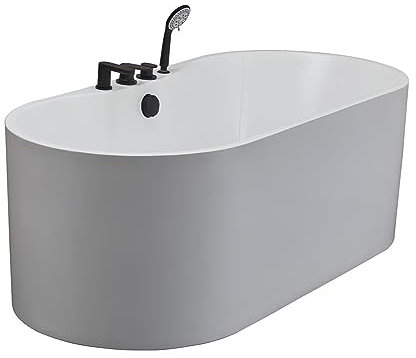 Vente-unique - Baignoire îlot STEPONA avec robinetterie - 195 L - 150 * 75 * 58 cm - Blanche