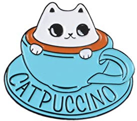 Pet Cat Themed Coffee Shop Souvenir Gift For Kids Friends Blue Tea Cup Cute White Cat Coffee Bath Enamel Brooches Badge Cartoon Animal Lapel Pins