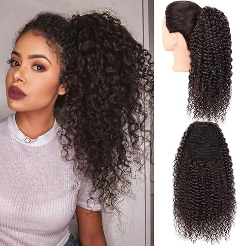 Pontail Extensions Pferdeschwanz Lang Kinky curly Verworrene mit Kordelzug Haarverlängerunge Extension für Damen Afro Zopf Haarteil Ponytail (dunkelbraun/ca.35cm) 059C