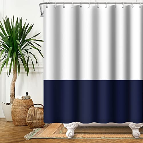 SDOTPMT 165x183cm Blanc Bleu Rideau de Douche Simple Thème Classique Traditionnel - Tissu Polyester Étanche pour Salle de Bain avec Crochets