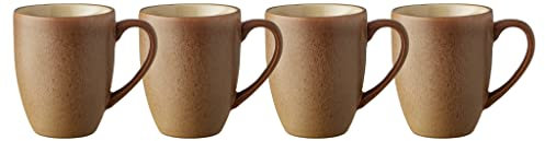 BITZ Becher mit Henkel, Kaffeebecher aus Steinzeug, 30 cl, 4er-Set, Wood/Sand