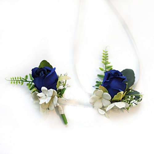 JYCRA 2 bouquet da polso con rose e fiore all'occhiello per sposo, testimone dello sposo, testimone dello sposo, testimone dello sposo, per spose e spose, colore: blu