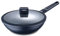 MasterPRO Indigo | Wok de cuisine de 28 cm de diamètre et de 8 cm de hauteur avec couvercle | Fonte d'aluminium | Revêtement extrêmement antiadhésif | Manche Soft Touch | Tous types de plaques