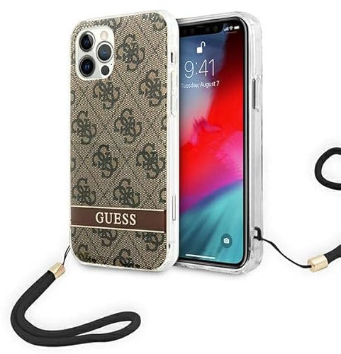 Guess GUOHCP12MH4STW Hülle für iPhone 12/12 Pro braun hardcase 4G Print Strap
