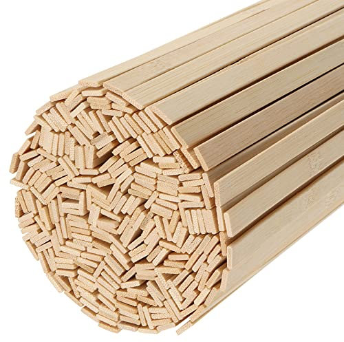 MUKLEI Lot de 600 bâtons de bambou naturel de 40 cm, bâtons plats en bois extra longs de 0,9 cm, bandes de bois brut pour travaux manuels, modélisme, arts, projets de bricolage