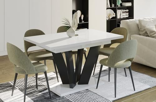 Endo-Moebel Esstisch Alex 130cm auf 210cm erweiterbar Säulen-Tisch Küchentisch ELEGANT (Weiß Hochglanz)