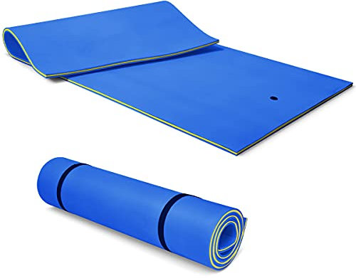 GOPLUS 348X183CM Tapis Flottant de Piscine en Mousse XPE Résistant, Bouée Flottant pour 4-6 Personnes et 3 Couches, Charge Max 300KG,Convient pour Piscine, Plage (Bleu, 348X183CM)